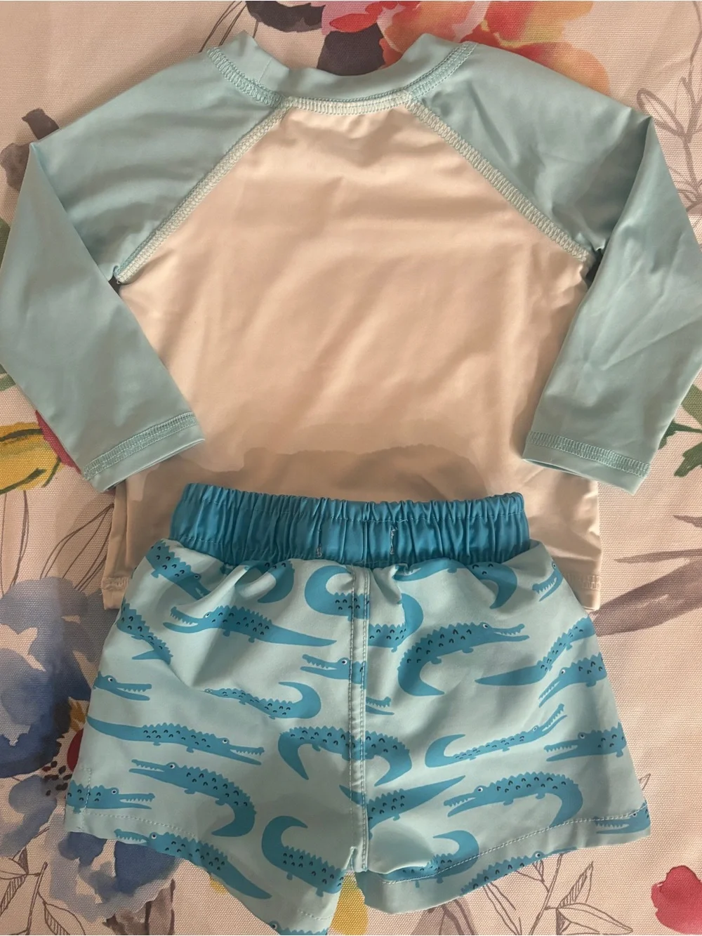 Kids Boys Light Blue Crocodile Rash Guard Swim Set